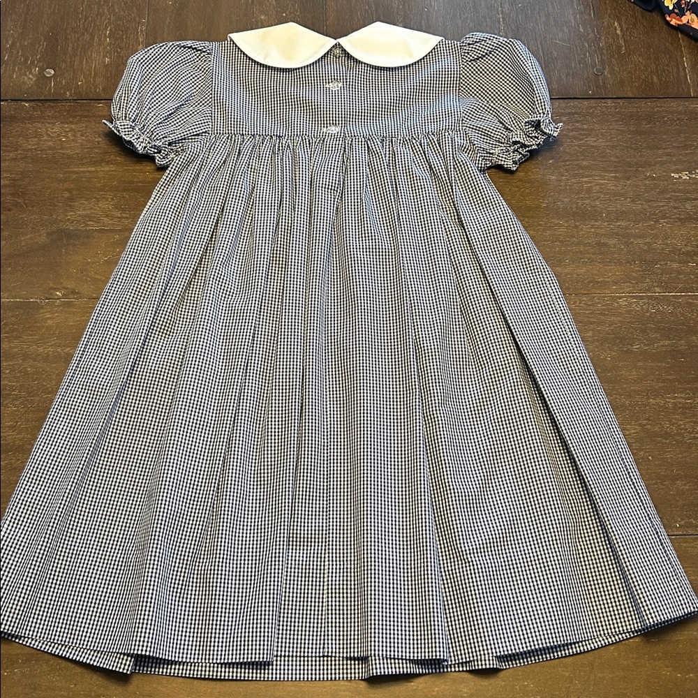 Auraluz Navy Check Embroidered Collar Short Sleeved Dress - Picture 3 of 5